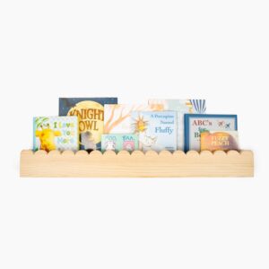 oscar bee scalloped shelf 34-inch preassembled kids bookshelf - book shelf for kids rooms - nursery bookshelf decor - montessori bookshelf - natural wood floating shelves baby bookshelf