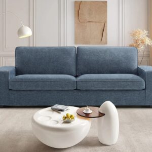 EASELAND 88" Chenille Sofa Couch, 3 Seater Loveseat for Living Room, Lounge Sofa for Bedroom with Removable Back and Seat Cushions, Modern Deep Seat Comfy Couch with Solid Wood Legs and Armrest(Blue)