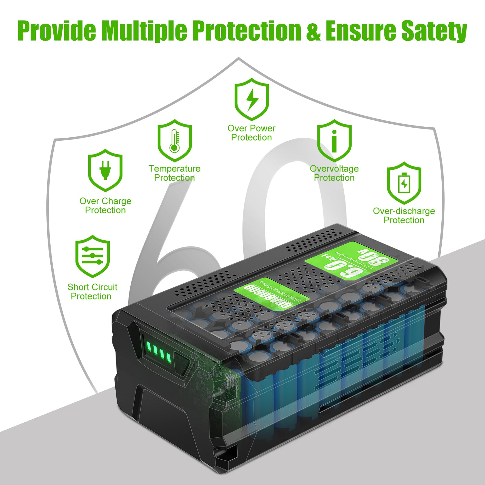 Bonacell 6.0Ah 80V Replacement for Greenworks 80V Battery Compatible for Greenworks 80 Volt Battery GBA80200 GBA80250 GBA80300 GBA80400 GBA80500 Max Cordless Power Tools