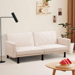 77" futon sleeper sofa bed with adjustable backrest, modern 2-seater folding linen loveseat couch sofabed for living room home office apartement