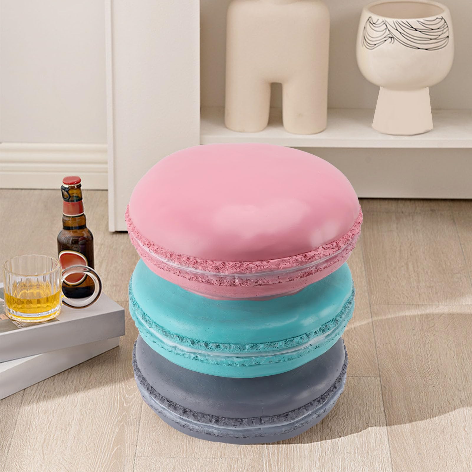 CHEOTIME Shoe Change Cute Stool Dount Shaped Stool for Kids Foot Rest Stool for Living Room Bedroom Macaron Biscuits Shaped