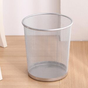 Generic Metal Meshround Garbage Can,Trash Can Mesh Round Open Top Wastebasket,Wire Mesh Desk Trash Can, for Home and Office Workspace (Silver)