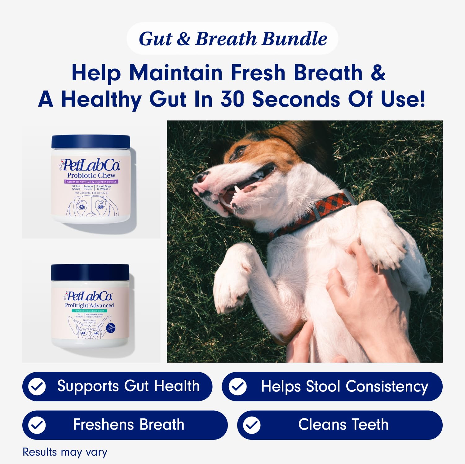 PetLab Co. – Gut & Breath Bundle: Dental Powder for Fresh Breath in 1 Scoop. for Medium Dogs & Salmon Dog Probiotics to Support a Healthy Gut - Easy to Use – Innovative Formulas