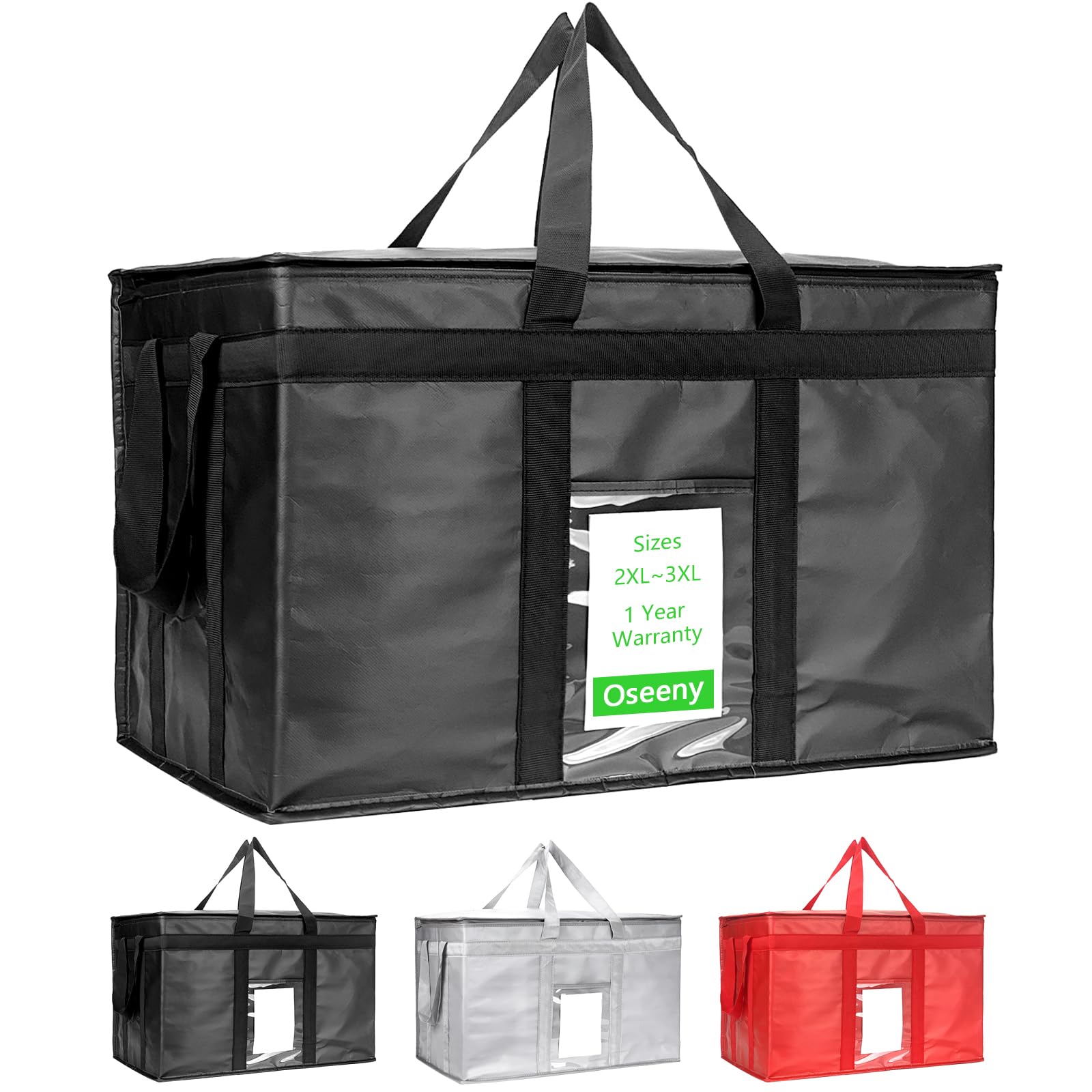 XXXL Large Insulated Cooler Bag, Double Zipper Food Delivery Bag, Styrofoam Cooler of Keep Food Cold or Hot, Easy to Clean, Ideal for Professional Food Groceries Delivery Restaurant(Black, 3XL)