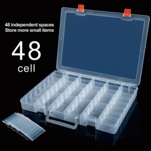 LZLMQSSA Large 48 Grids Transparent Plastic Organizer Box with Dividers, Adjustable Compartment Plastic Craft Storage Container, Small Parts Organizer, Bead Organizers and Storage