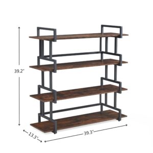 4 Tier Bookshelf, 39.2 inch Tall Bookcase Industrial Wooden Bookshelves Large Wall Etagere Rustic Vintage Book Shelf with Metal Frame Open Storage Rack for Living Room Home Office