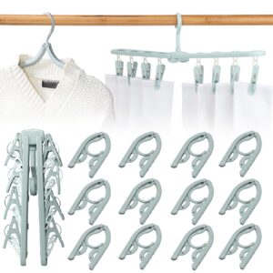 lmsawk hangers foldable for suitcase, plastic portable hangers, folding sock rack, hangers for traveling camping rv cruises, 12 pcs of hanger add one sock clip, bule