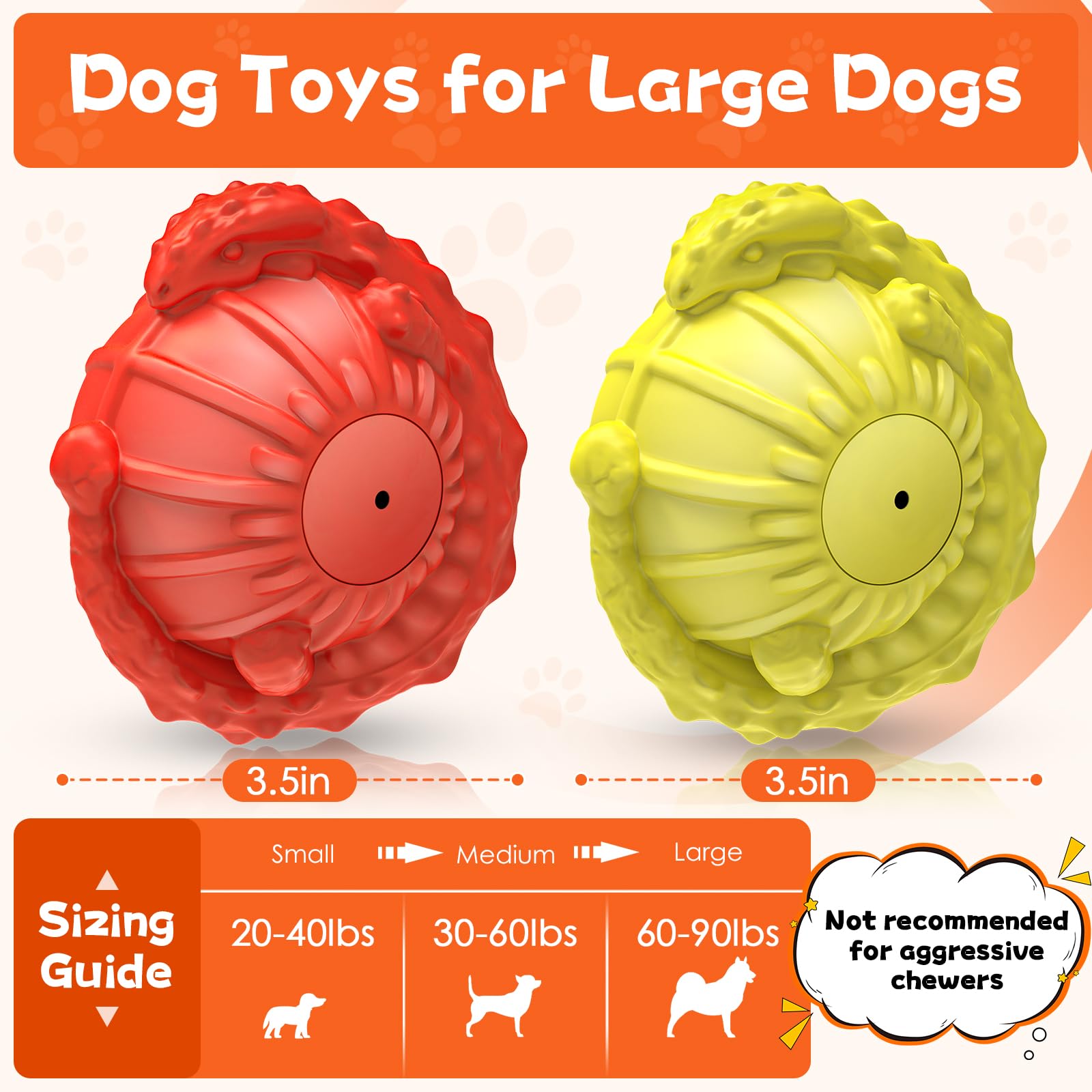 WOWBALA Dog Ball Toys 2Pack : Large Dog Chew Toys for Aggressive Chewers - Tough Pool Floating Dog Balls - Hard Rubber Dog Squeaky Toys for Small,Medium,Large Dogs