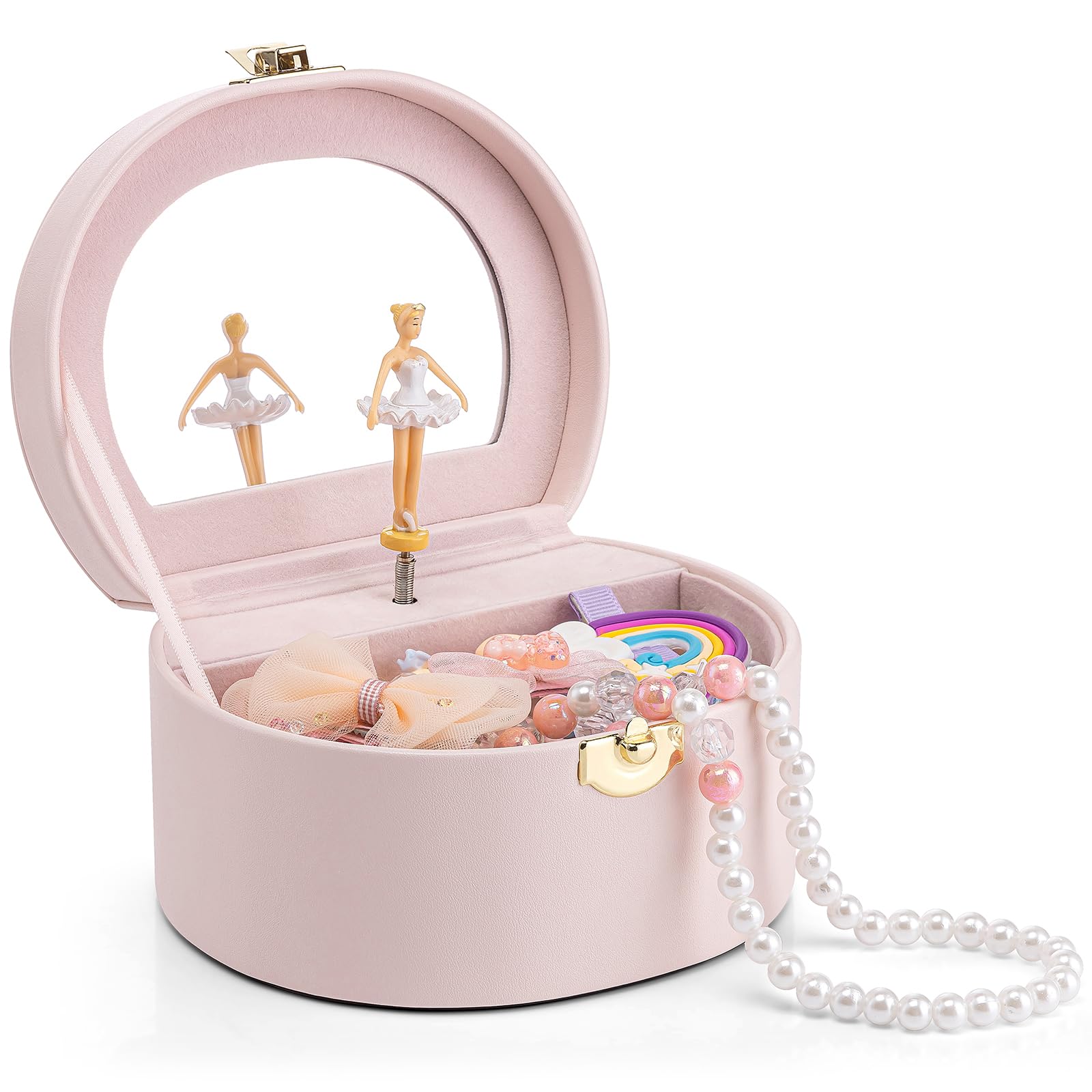 Vlando Musical Jewelry Box for Girls, Small Kid Music Box with Ballerina for Birthday Bedroom Decor, Gifts for Girls Kids - Light Pink