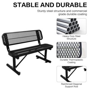 Sunnibety 4 Feet Heavy Duty Metal Park Bench for Outside, Outdoor Bench with Backrest & Portable Frame, Commercial Benches for Shopping Malls, Stores, Parks, Patios, Decks, Black