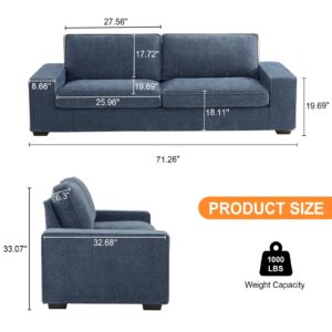 EASELAND 88" Chenille Sofa Couch, 3 Seater Loveseat for Living Room, Lounge Sofa for Bedroom with Removable Back and Seat Cushions, Modern Deep Seat Comfy Couch with Solid Wood Legs and Armrest(Blue)