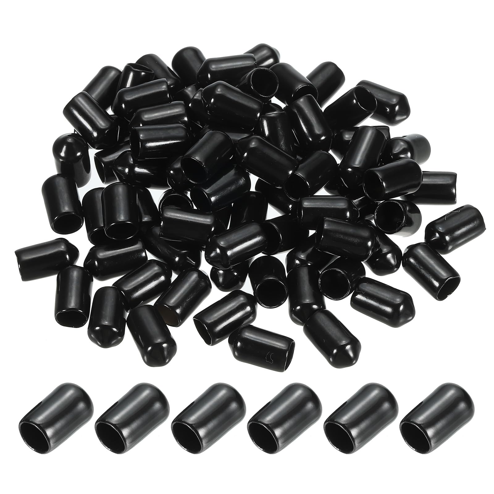 PATIKIL 7MM Vinyl Rubber End Caps, 150 Pack Flexible Bolt Screw Covers Caps Round Thread Protector Caps for Metal Tubing Rod Bolts, Black