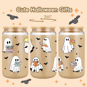 Fairy's Gift Ghost Reader Halloween Cup, Cute Halloween Spooky Gifts for Book Lovers, 16 oz Iced Coffee Cup with Lid Straw, Book Themed, Bookworm, Bookish Gifts for Women Book Lover Librarian