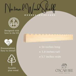 Oscar Bee Scalloped Shelf 34-Inch Preassembled Kids Bookshelf - Book Shelf for Kids Rooms - Nursery Bookshelf Decor - Montessori Bookshelf - Natural Wood Floating Shelves Baby Bookshelf