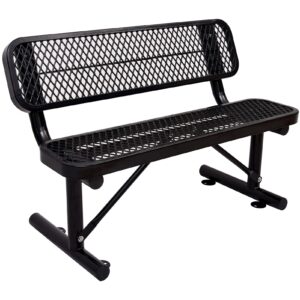 Sunnibety 4 Feet Heavy Duty Metal Park Bench for Outside, Outdoor Bench with Backrest & Portable Frame, Commercial Benches for Shopping Malls, Stores, Parks, Patios, Decks, Black