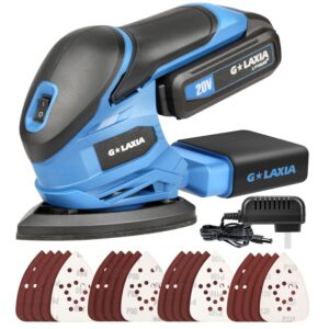 g laxia detail sander, 20v cordless electric sander with 20pcs sandpapers, 12000 opm hand held sanders with dust bag for woodworking