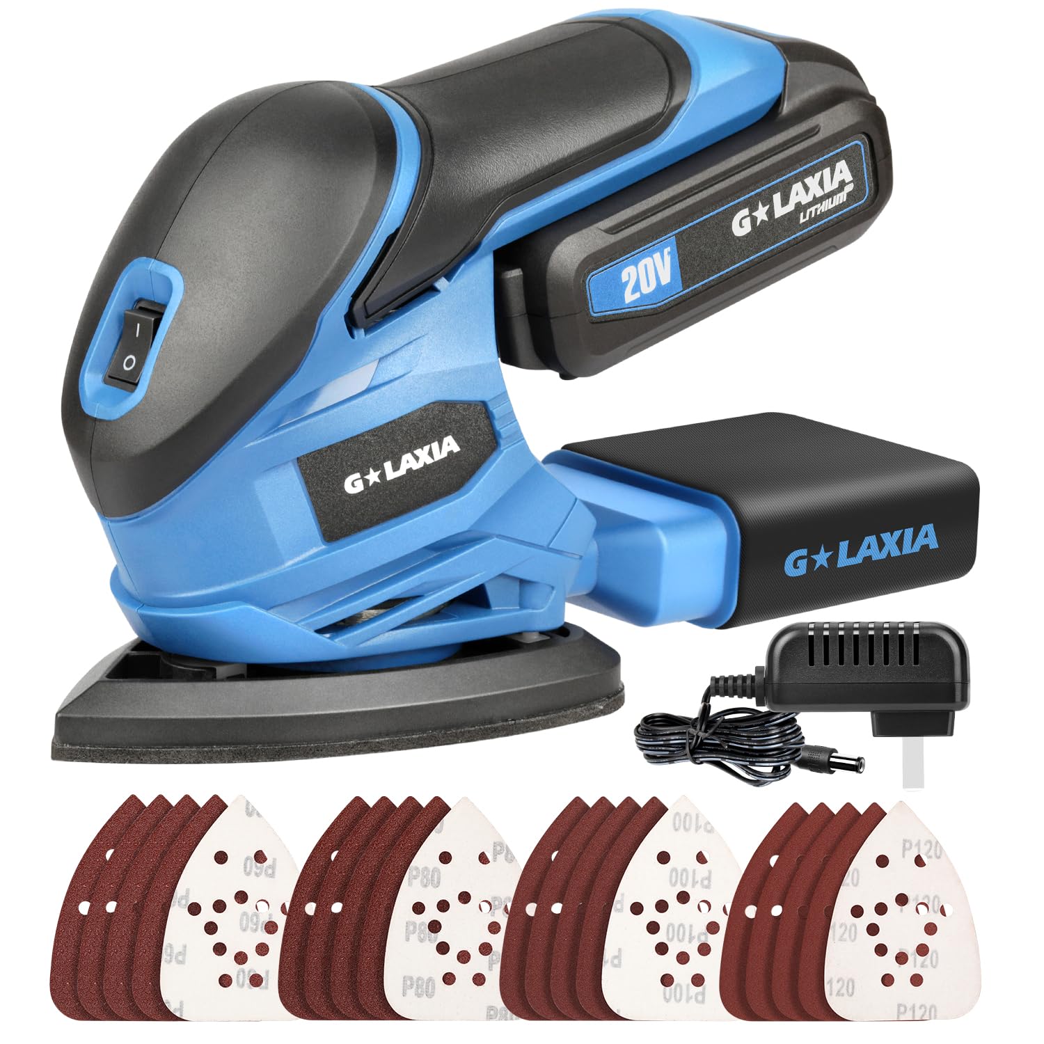 G LAXIA Detail Sander, 20V Cordless Electric Sander with 20Pcs Sandpapers, 12000 OPM Hand Held Sanders with Dust Bag for Woodworking