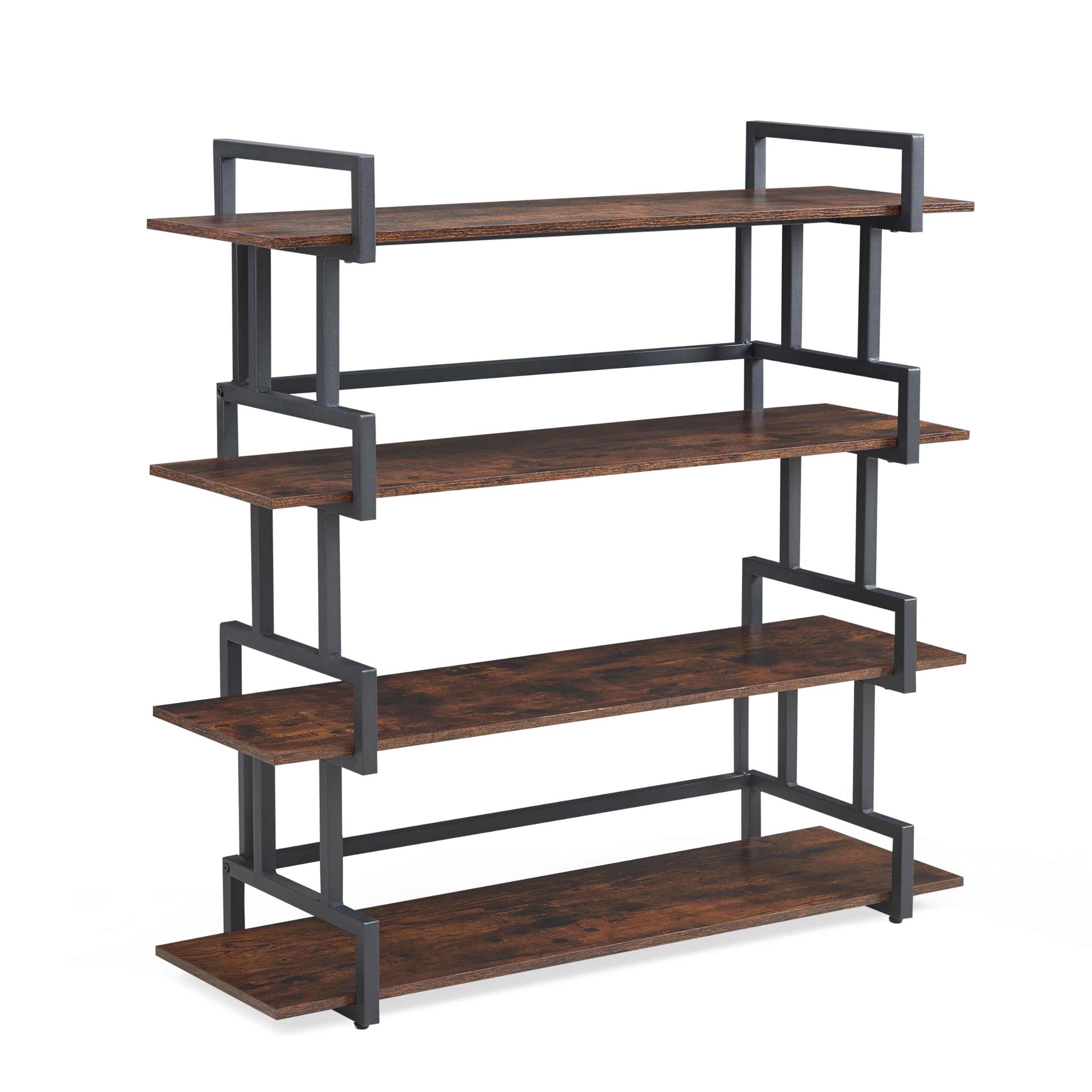 4 Tier Bookshelf, 39.2 inch Tall Bookcase Industrial Wooden Bookshelves Large Wall Etagere Rustic Vintage Book Shelf with Metal Frame Open Storage Rack for Living Room Home Office