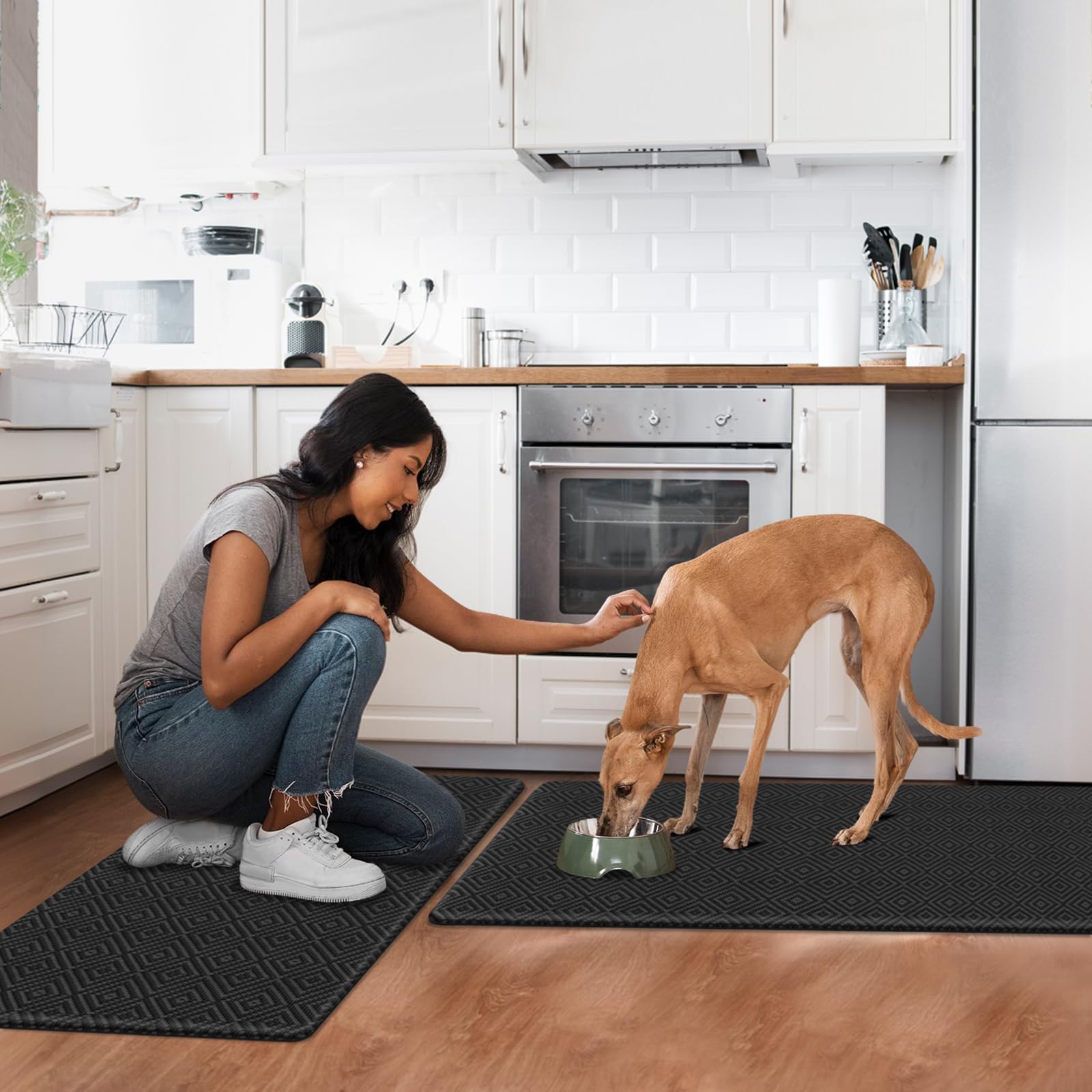 Mattitude Kitchen Mat 2PCS Kitchen Rugs Cushioned Anti-Fatigue Rug Waterproof Standing Desk Mat Kitchen Mats for Floor Kitchen Rug Set for Kitchen, Sink, Office 17.3"×30"+17.3"×47" Black