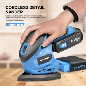 G LAXIA Detail Sander, 20V Cordless Electric Sander with 20Pcs Sandpapers, 12000 OPM Hand Held Sanders with Dust Bag for Woodworking