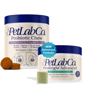 petlab co. – gut & breath bundle: dental powder for fresh breath in 1 scoop. for small dogs & salmon dog probiotics to support a healthy gut - easy to use – innovative formulas