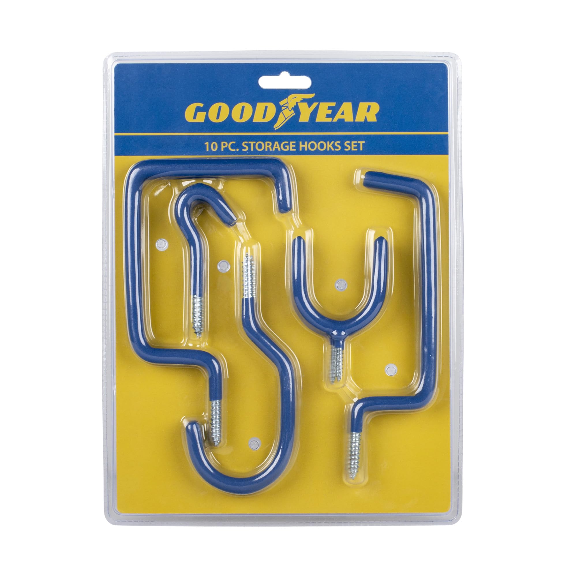 Goodyear Garage Storage Hooks Set - 10 Piece Heavy Duty Multipurpose Anti Slip Garage Hangers Steel Wall Hooks (Blue)