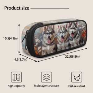 Lotusorchid Husky Dog Printed Pencil Case for Kids Students Adults, Lightweight Flower Pen Case Zipper School Pencil Pouch Organizer, Multi-Purpose Handy Roomy Pen Holder Bag for Purse