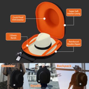 Hat Holder for Travel – Travel Hat Case with Tablet Pocket, Hat Travel Case, Hat Box Travel, Carrier Case for Travel Protects up to 2-Equipped with a Carrying Handle, Shoulder & Luggage Strap (Orange)