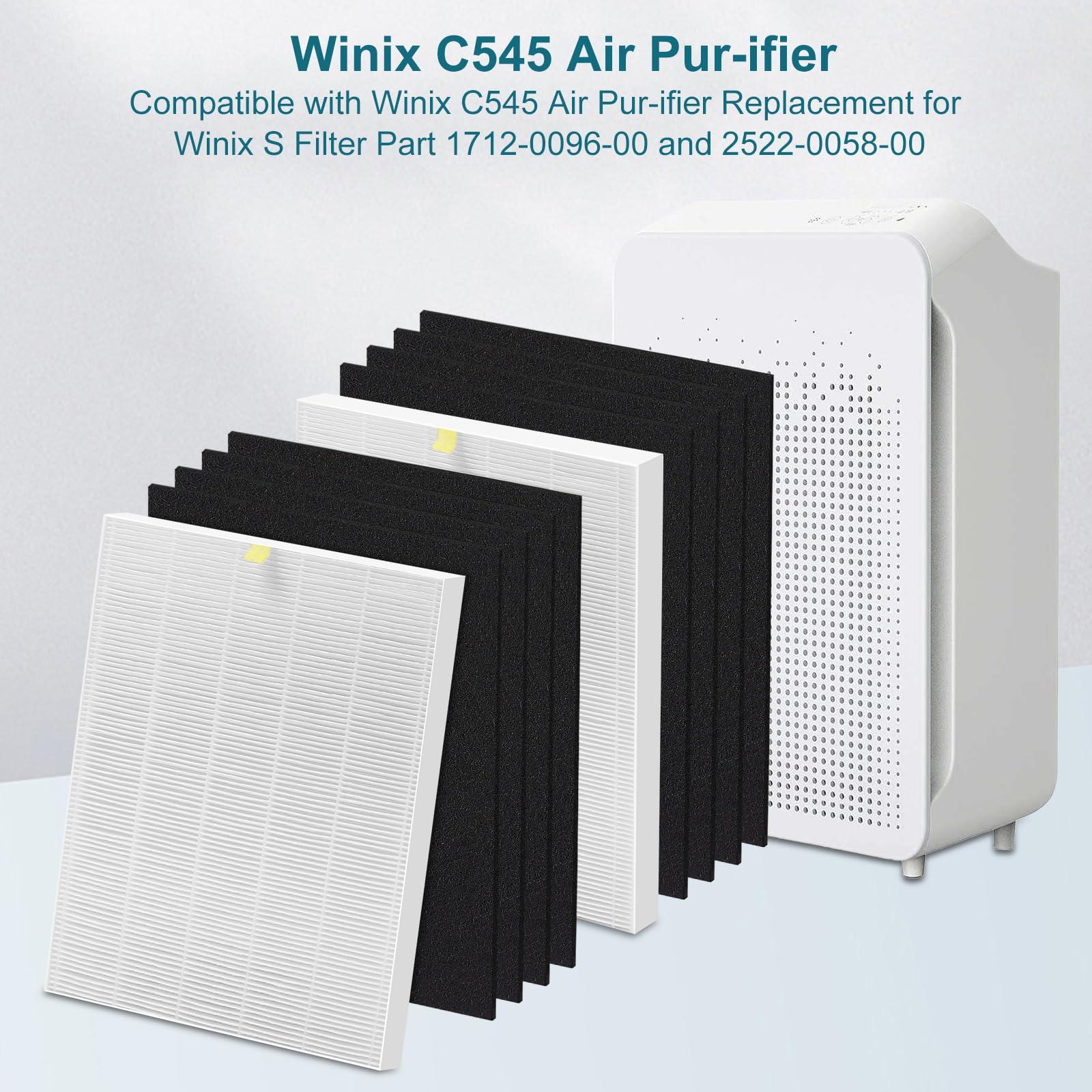 C545 True High Efficiency Replacement Filter S Compatible with Winix C545 Replacement for Winix S Filter Part 1712-0096-00 and 2522-0058-00, 2 x True Filter + 8 x Activated Carbon Pre-Filter