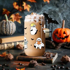 Fairy's Gift Ghost Reader Halloween Cup, Cute Halloween Spooky Gifts for Book Lovers, 16 oz Iced Coffee Cup with Lid Straw, Book Themed, Bookworm, Bookish Gifts for Women Book Lover Librarian