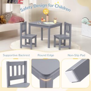 Curipeer Toddler Table and Chair Set, Kids Table and Chairs, Kids Table with Rubber Wood Legs for Children, Toddler Table and 2 Chairs for Kid's Room, Bedroom, Playroom (Gray)