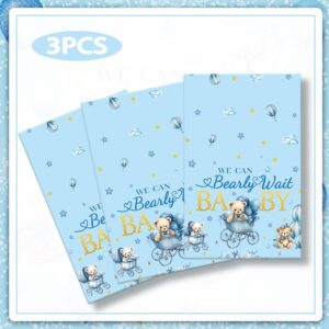 3pcs Bear Baby Shower Decorations Tablecloth Large Blue Teddy Bear We Can Bear Wait Baby Shower Decorations Table Cloth 108x54 Inches Disposable Waterproof Table Covers for Boy Baby Shower Party