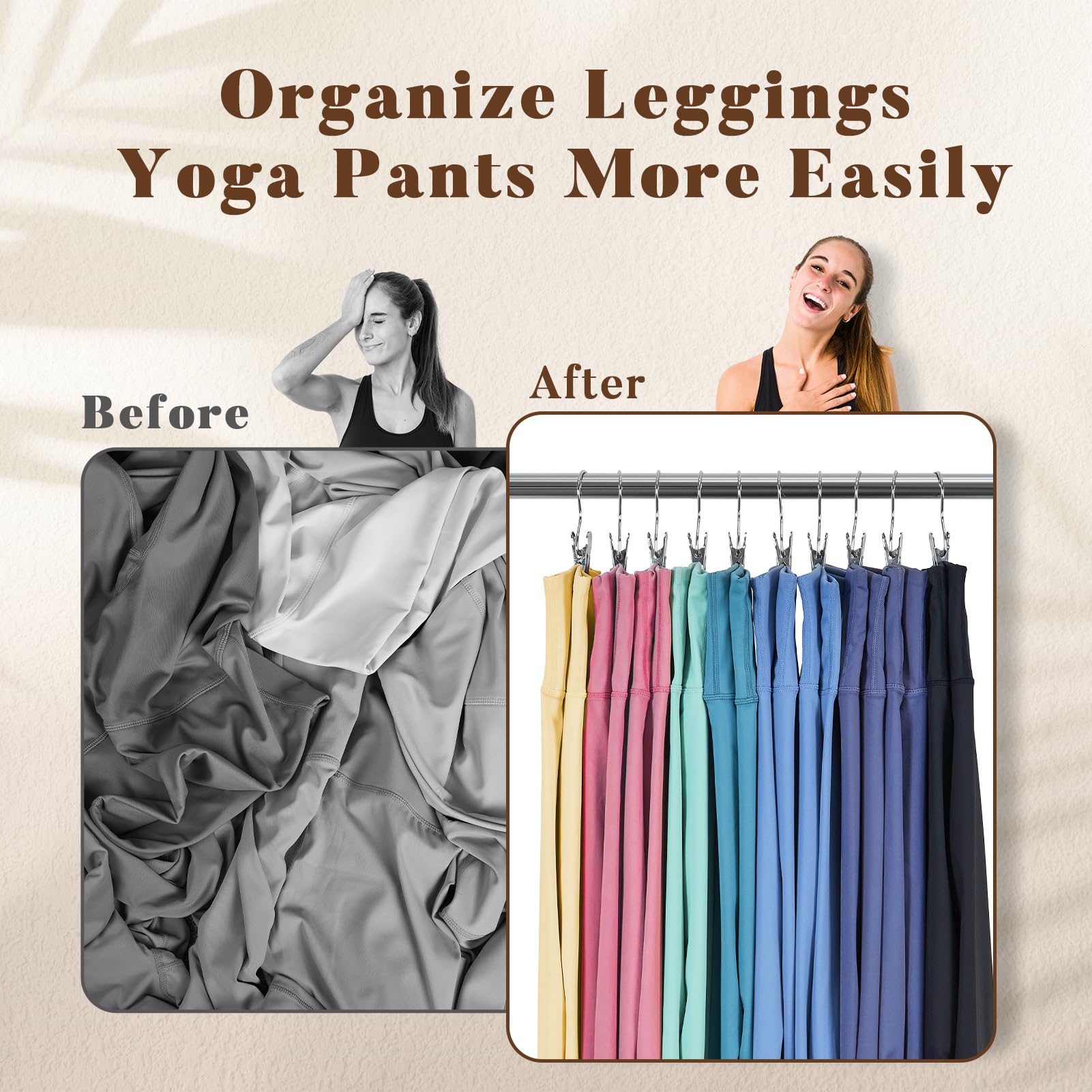 Legging Organizer for Closet, Metal Yoga Pants Hangers 10 Pack Hanging Clips w/Rubber Coated Holds Leggings, Space Saving Hanger Closet Organizers and Storage for Workout Sets, Hat