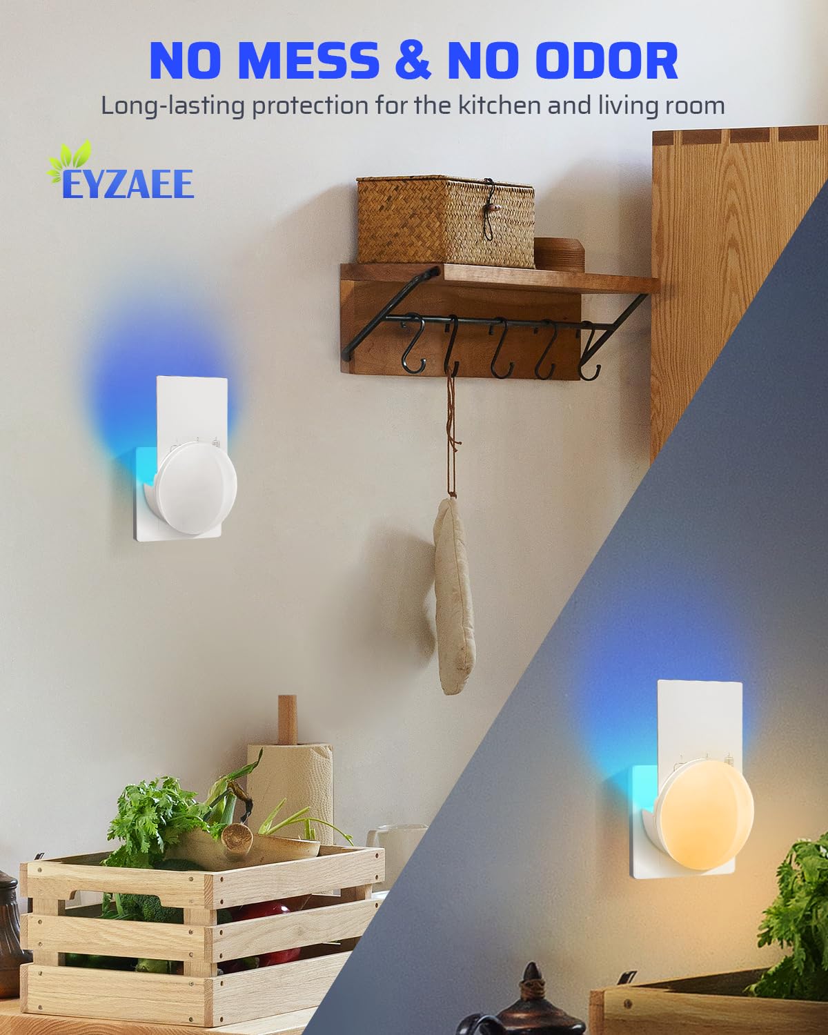 Eyzaee Fruit Fly Traps for Indoors, 2 in 1 Flying Insect Trap Blue Light Plug in Bug Catcher with Warm Night Light Effective Insect Control for Home-Odorless and Mess Free(1 Device + 5 Glue Boards)