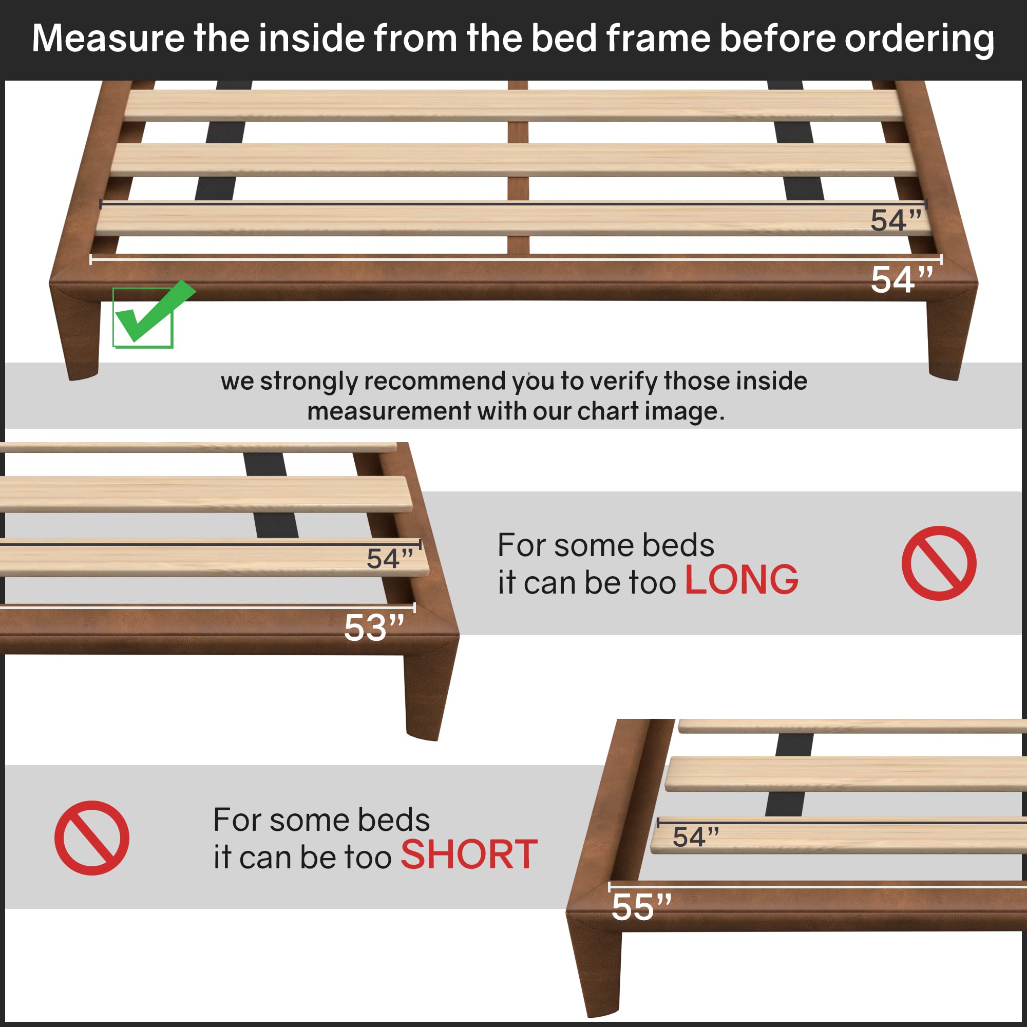 Continental Mattress, 0.68-Inch Horizontal Wooden Bunkie Board/Bed Slats, Enhance Mattress Support, Full(54"), Beige