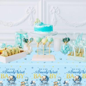 3pcs Bear Baby Shower Decorations Tablecloth Large Blue Teddy Bear We Can Bear Wait Baby Shower Decorations Table Cloth 108x54 Inches Disposable Waterproof Table Covers for Boy Baby Shower Party