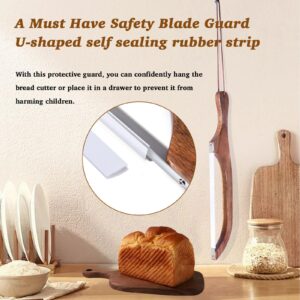 FUNFDWU bow bread knife, 16" Wooden Handle bread cutter with Leather Hanging Strap Serrated bread Saw knife for homemade bread sourdough, right handed bread bowl knife with Cover & Linen Storage Bag