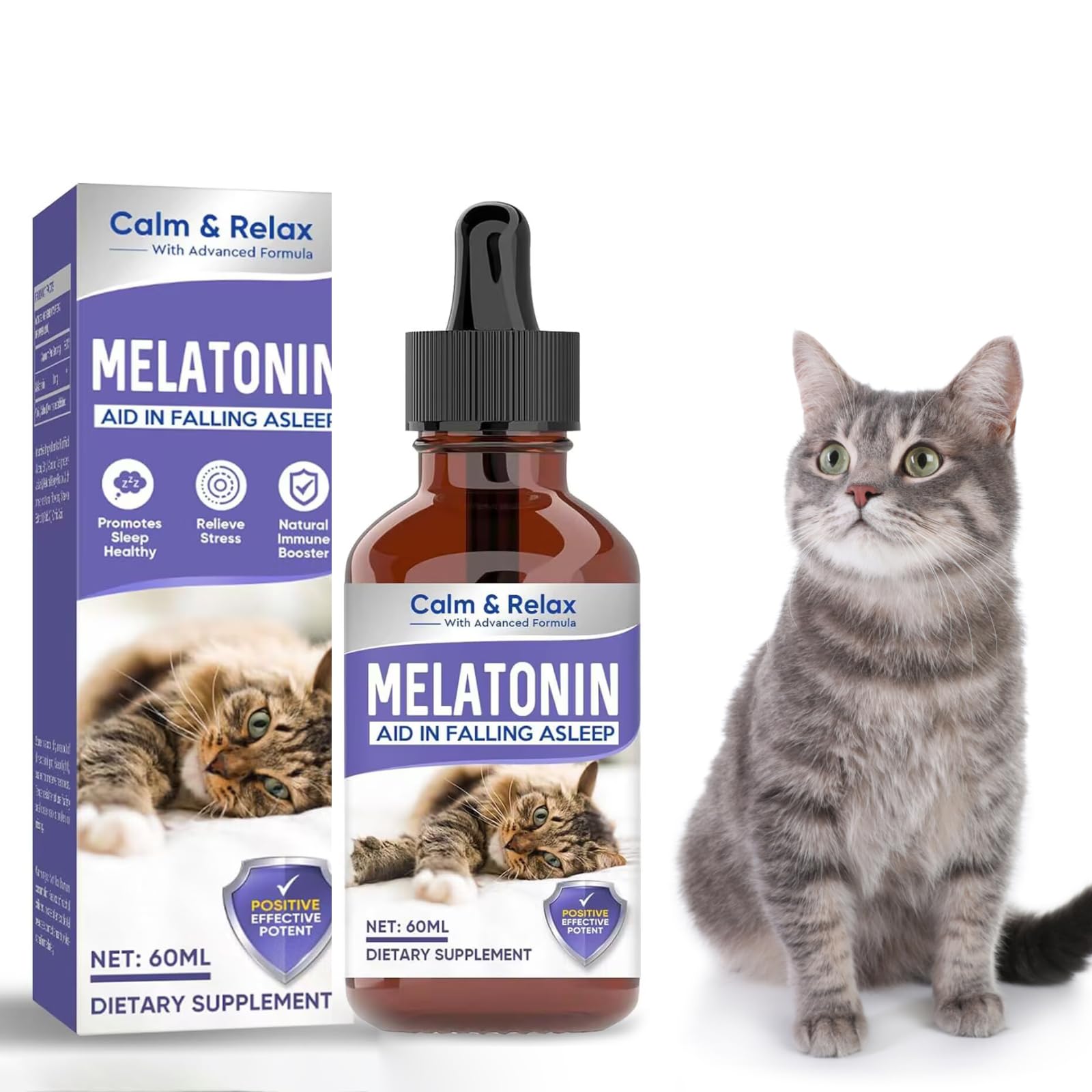 Atrilly Cat Melatonin, Melatonin for Cats, Natural Cat Calming Drops, Anxiety & Stress Relief, Promote Relaxation & Deep Sleep for Cat & Dog, 60ml, Purple