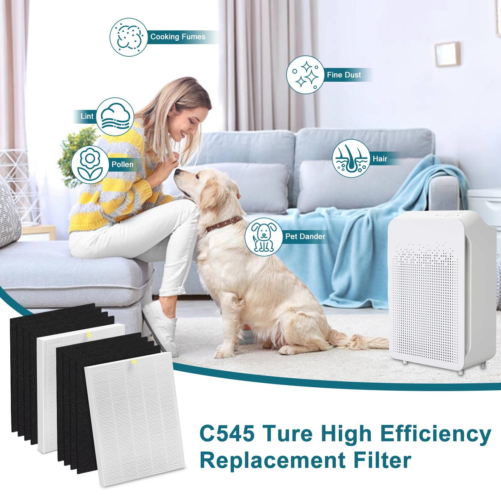 C545 True High Efficiency Replacement Filter S Compatible with Winix C545 Replacement for Winix S Filter Part 1712-0096-00 and 2522-0058-00, 2 x True Filter + 8 x Activated Carbon Pre-Filter