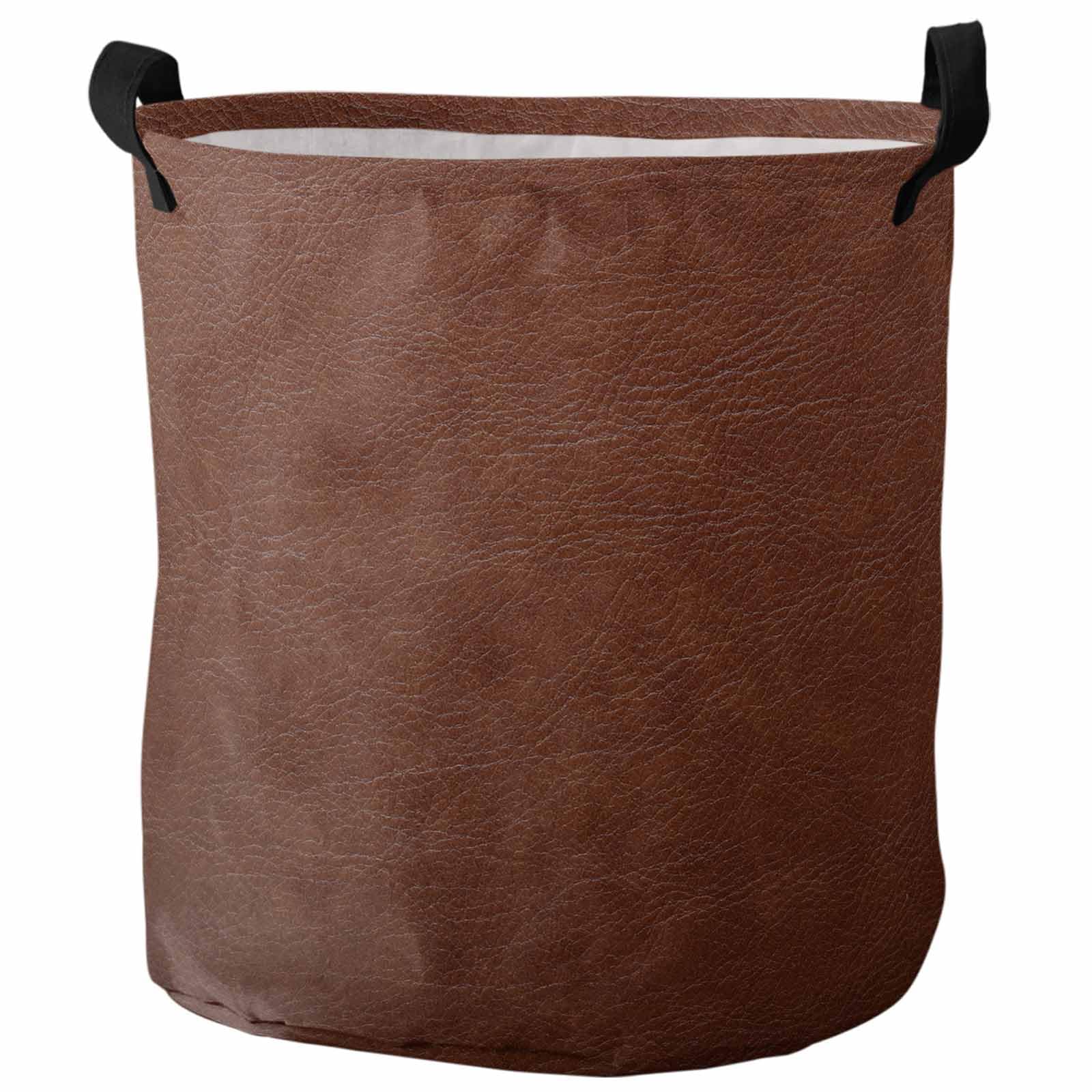 Laundry Basket Vintage Brown Leather Texture,Waterproof Collapsible Clothes Hamper Farmhouse Style,Large Storage Bag for Bedroom Bathroom