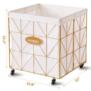 Wimarsbon Laundry Baskets,Collapsible Laundry Basket with Wheels,Removable Lined for Easy Cleaning Storage Basket,Sturdy Metal Frame for Clothes Storage for Living Room (210L-LD-Gold)