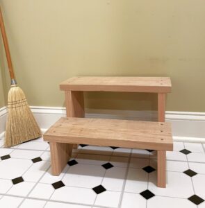 generic classic amish reclaimed wood two-step stair/step stool. natural, rustic, heavy duty, wide, versatile. indoor/outdoor. handmade in usa. 18 x 14 x 12”.