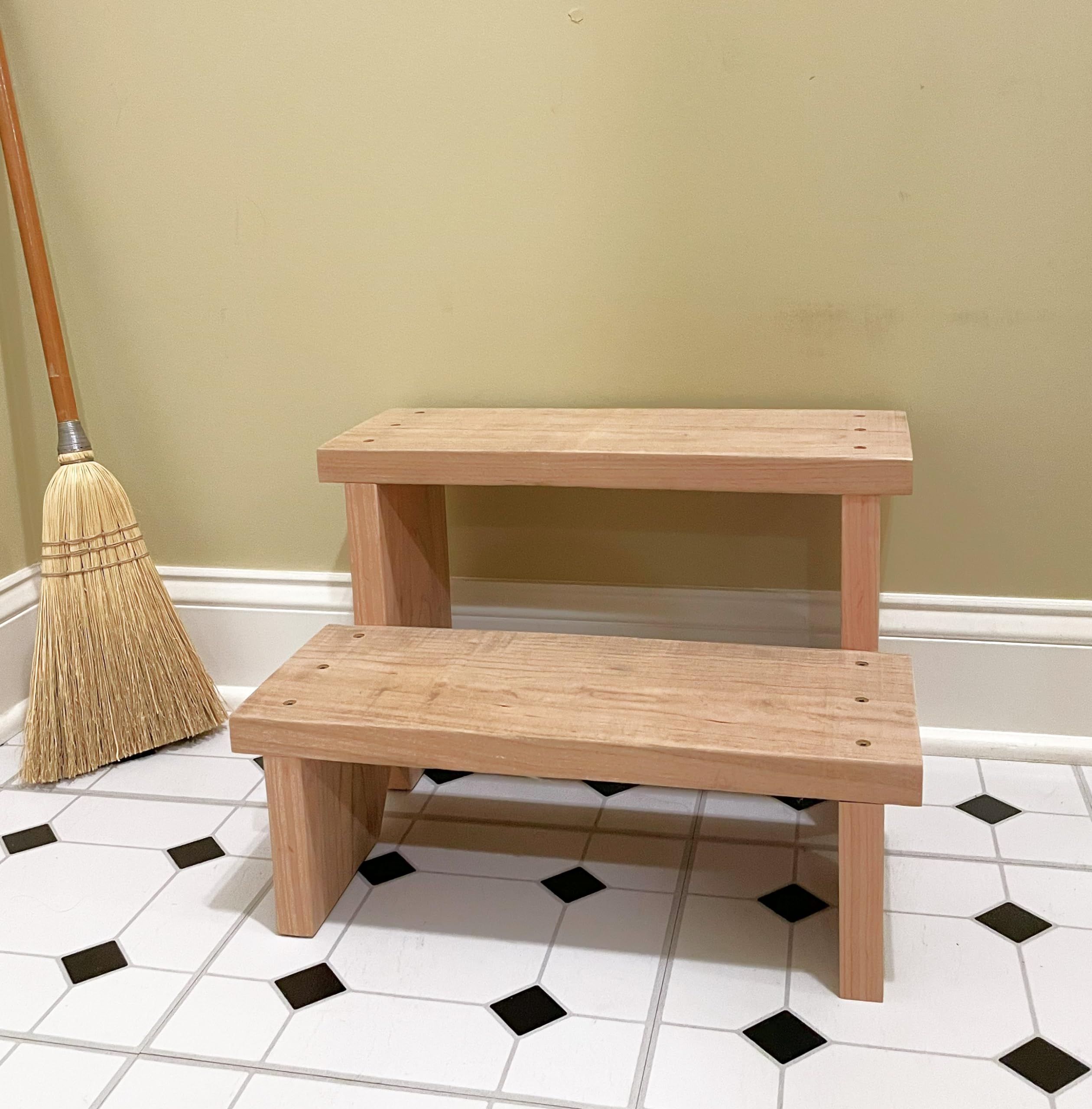 Generic Classic Amish Reclaimed Wood Two-Step Stair/Step Stool. Natural, Rustic, Heavy Duty, Wide, Versatile. Indoor/Outdoor. Handmade in USA. 18 x 14 x 12”.