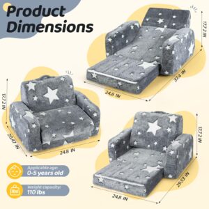 YHUAIMANG 3 in 1 Foldable Toddler Couch,Convertible Sofa to Lounger for Kids,Glow in The Dark Fold Out Couch Toddler Sofa