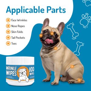 Bulldog Wrinkle Wipes, Cleaning & Soothing + Dog Ear Finger Wipes, Remove Debris, Wax and Odor