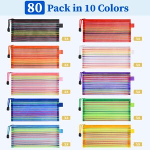 TooyBing 80 Pcs Pencil Pouches Bulk, 10 Color Mesh Zipper Pouch Pencil Case, 9x4.7 inches Small Zipper Pencil Bags for Office/School/Home Organization Supplies, Multipurpose Travel Storage Bags