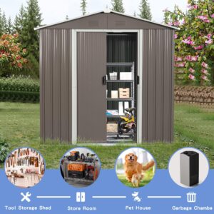 Luxo Abode 6x4 FT Outdoor Storage Shed, Metal Tool Storage House with Air Vent and Pent Roof, Weatherproof Steel Backyard Sheds w/Padlock, for Garden, Patio Lawn, Gray