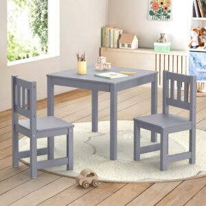 curipeer toddler table and chair set, kids table and chairs, kids table with rubber wood legs for children, toddler table and 2 chairs for kid's room, bedroom, playroom (gray)