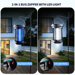 Solar Bug Zapper Outdoor, 2 in 1 Mosquito Zapper with LED Light, Rechargeable Cordless Fly Zapper with 2500mAh Battery, Auto On/Off Light Control, Electric Fly Traps for Patio,Backyard,Garden