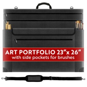 generic portafolio for artwork,tote bag, 23x26 inches, large carrying case with handle and adjustable shoulder strap,artist portfolio case with 5 storage bag,black carring storage case for art poster